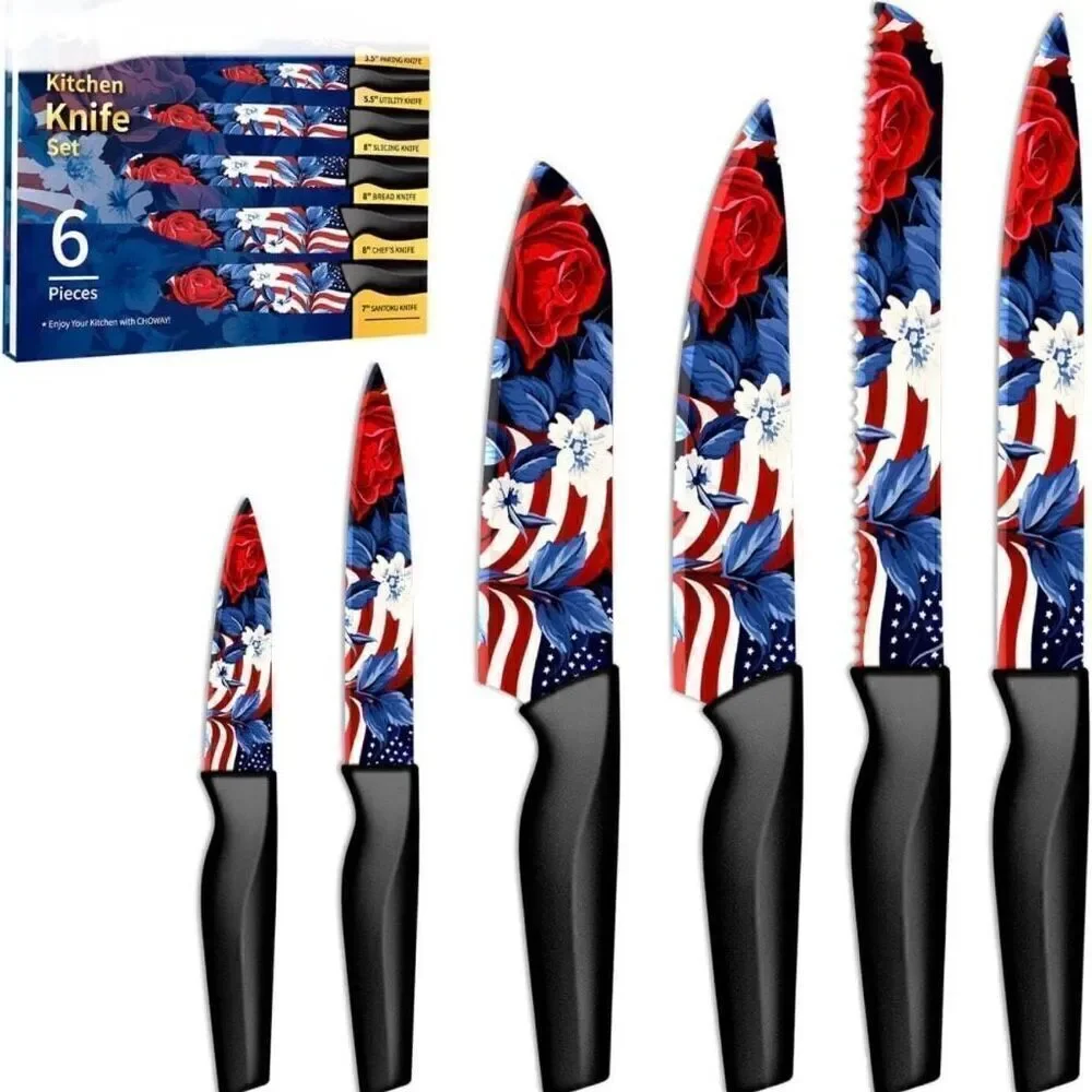 Patriotic Knife Set 6 Piece Kitchen Knife Set German Stainless Steel Unique Gift